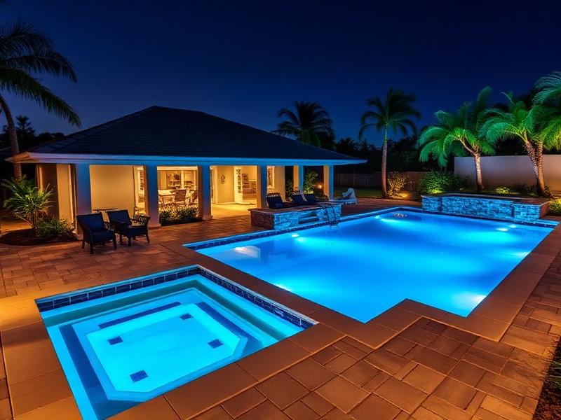 Renovated swimming pool with updated deck and waterline finishes